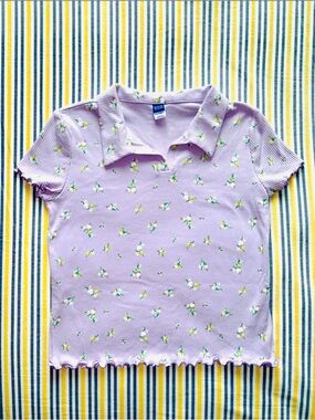 Old Navy Lilac Floral Ribbed Cropped Top